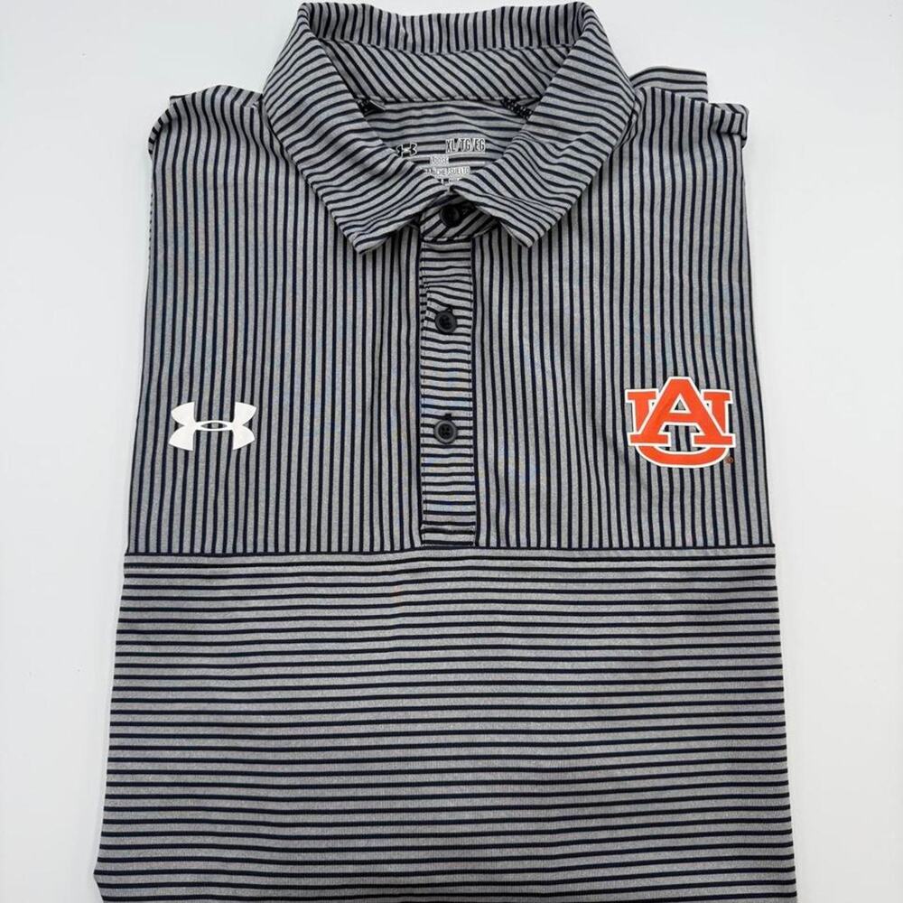 Under Armour University of Auburn golf polo grey navy stripe size large